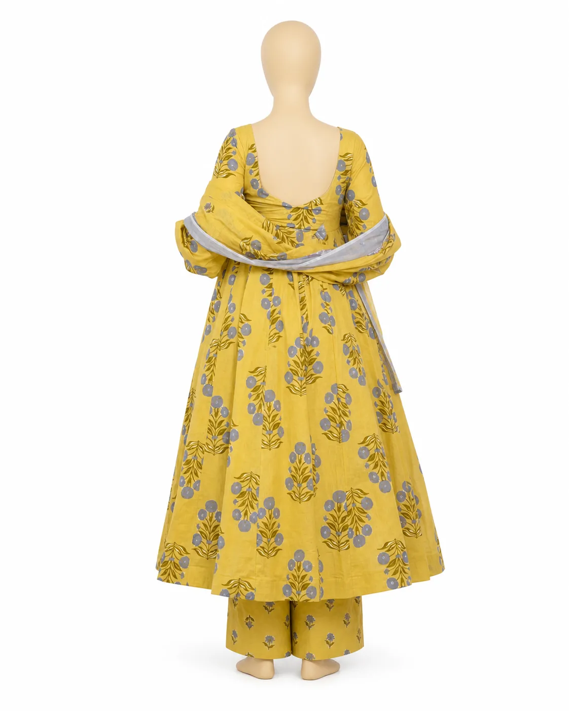 Women Mustard Floral Printed Kurta Pant & Dupatta Set view 2